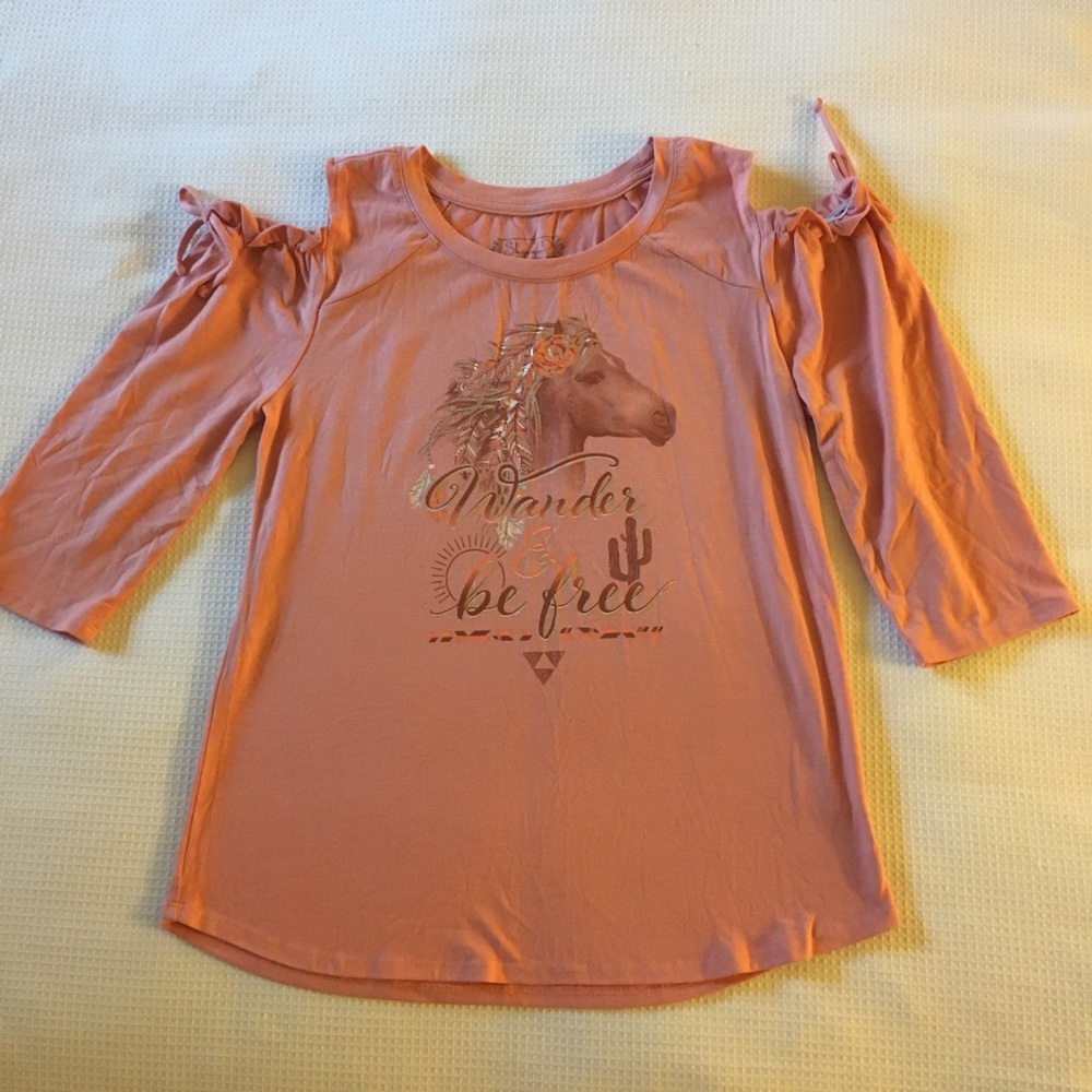 Girls Horse Print Cold Shoulder 3/4 Sleeve Top